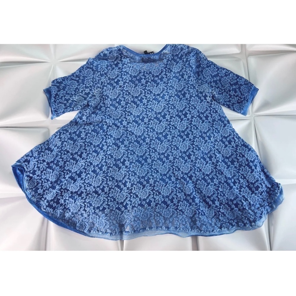 Angel Apparel Womens Sz M Blue Lace Swing Blouse & Tank Top Shell 2pc Set